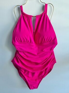 Lauren Ralph Lauren Women's Pink Beach Club High Neck One Piece Swimsuit 20W